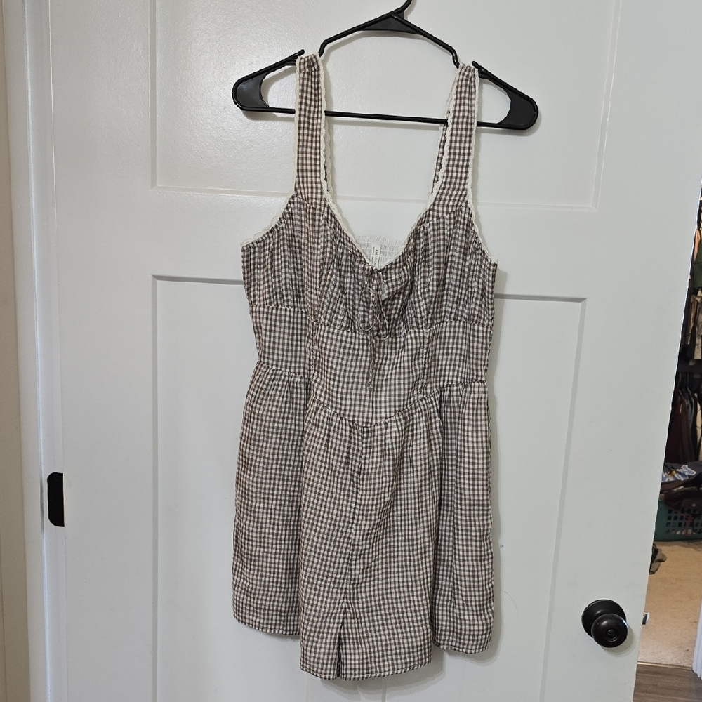 American Eagle Outfitters Brown Checkered Jumpsuit